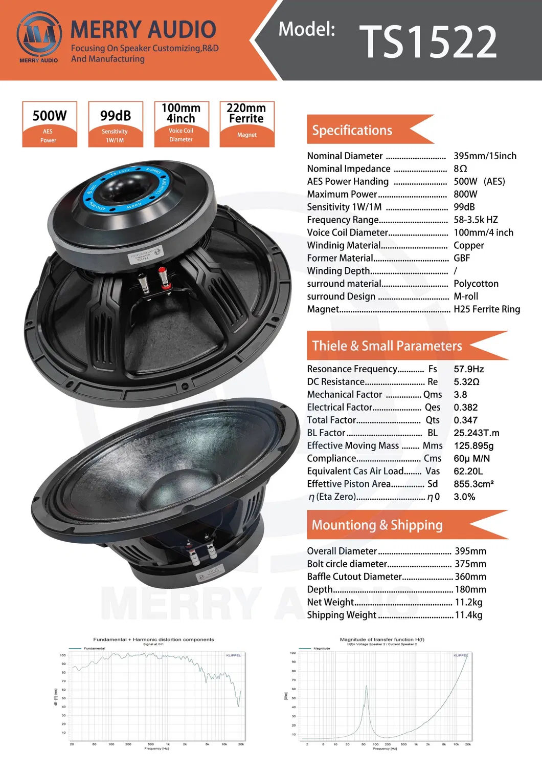 Controlador de altavoz de audio PA de 15 pulgadas Altavoz profesional PRO Audio Bass Woofer
